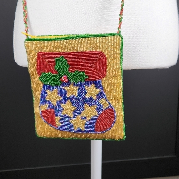 Vintage C Marie Style Glass Beaded Cross Body Christmas Purse - Picture 1 of 8